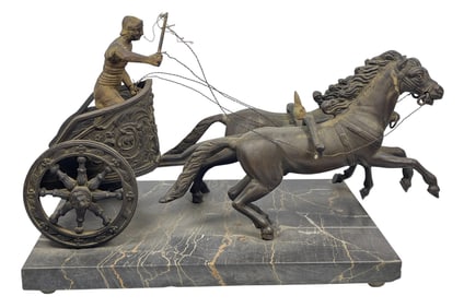 Grand Tour Bronze Roman Charioteer Pulled by Horses