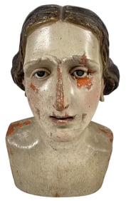 19th Century Carved Wood Santos Bust