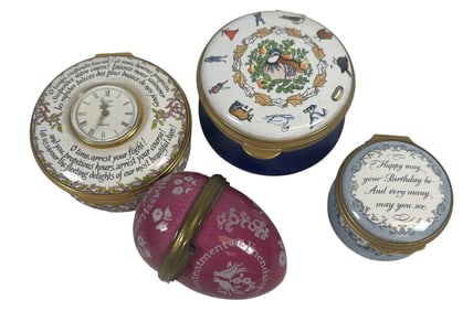 Lot of (4) Bilston Battersea & Halcyon Enamel Trinket Boxes