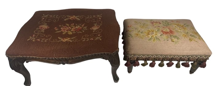 Lot of (2) Antique Needlepoint Footstools