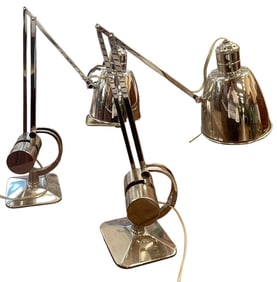 Pair Contemporary Counterpoise Chrome Lamps