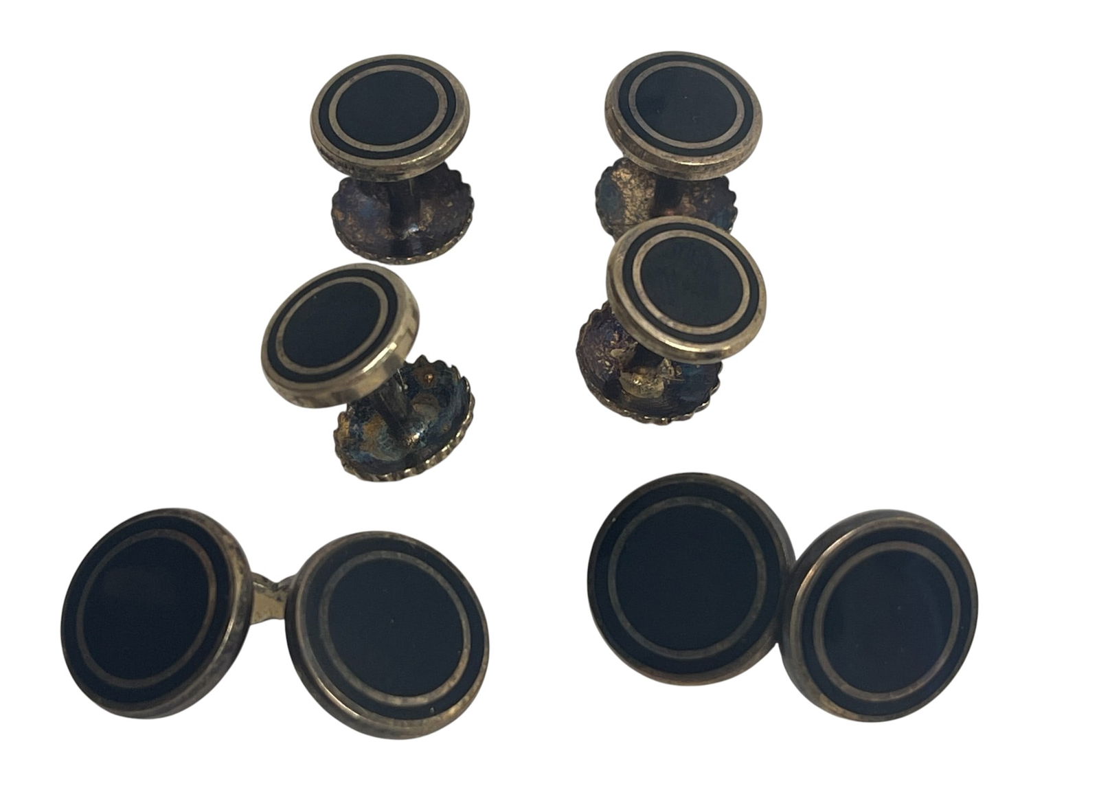 c1992 Birmingham England Sterling Silver & Onxy Cufflinks & Button Set (1 of 3)