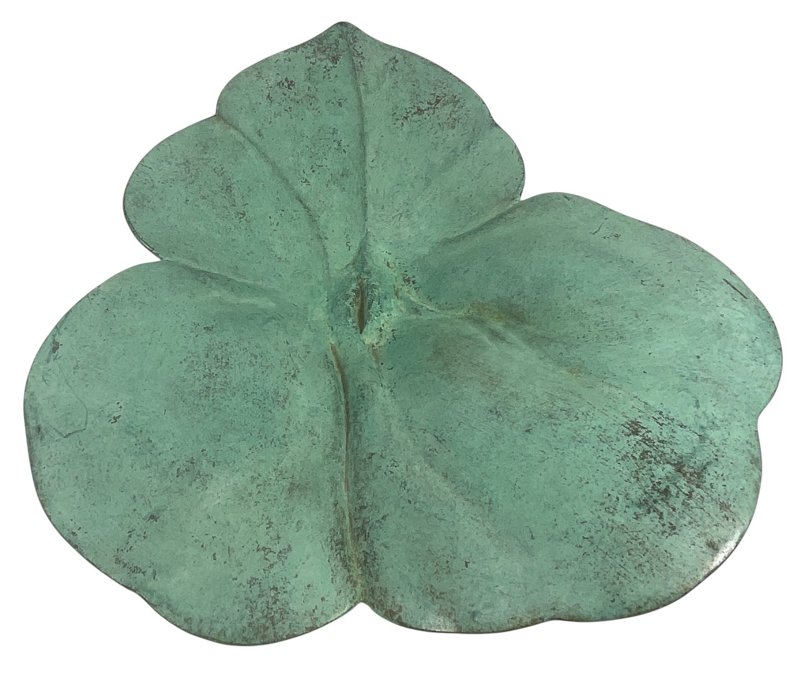 Mid Century Bronze Vertigris Leaf Shaped Bowl: Measures 15.25 x 14 inches, 3.25 inches at its highest. Makers mark on bottom, can't find anything on it. Overall good condition, please see photos.