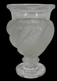 Lalique Ermenonville Clear & Frosted Swirl Pedestal Vase