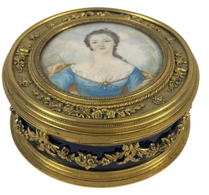 Napoleonic Era Cobalt Lined Dore Bronze Portrait Box