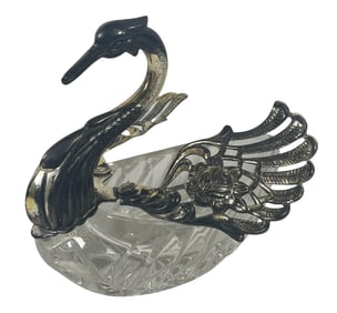 Vintage 800 Silver & Cut Crystal Master Salt Swan