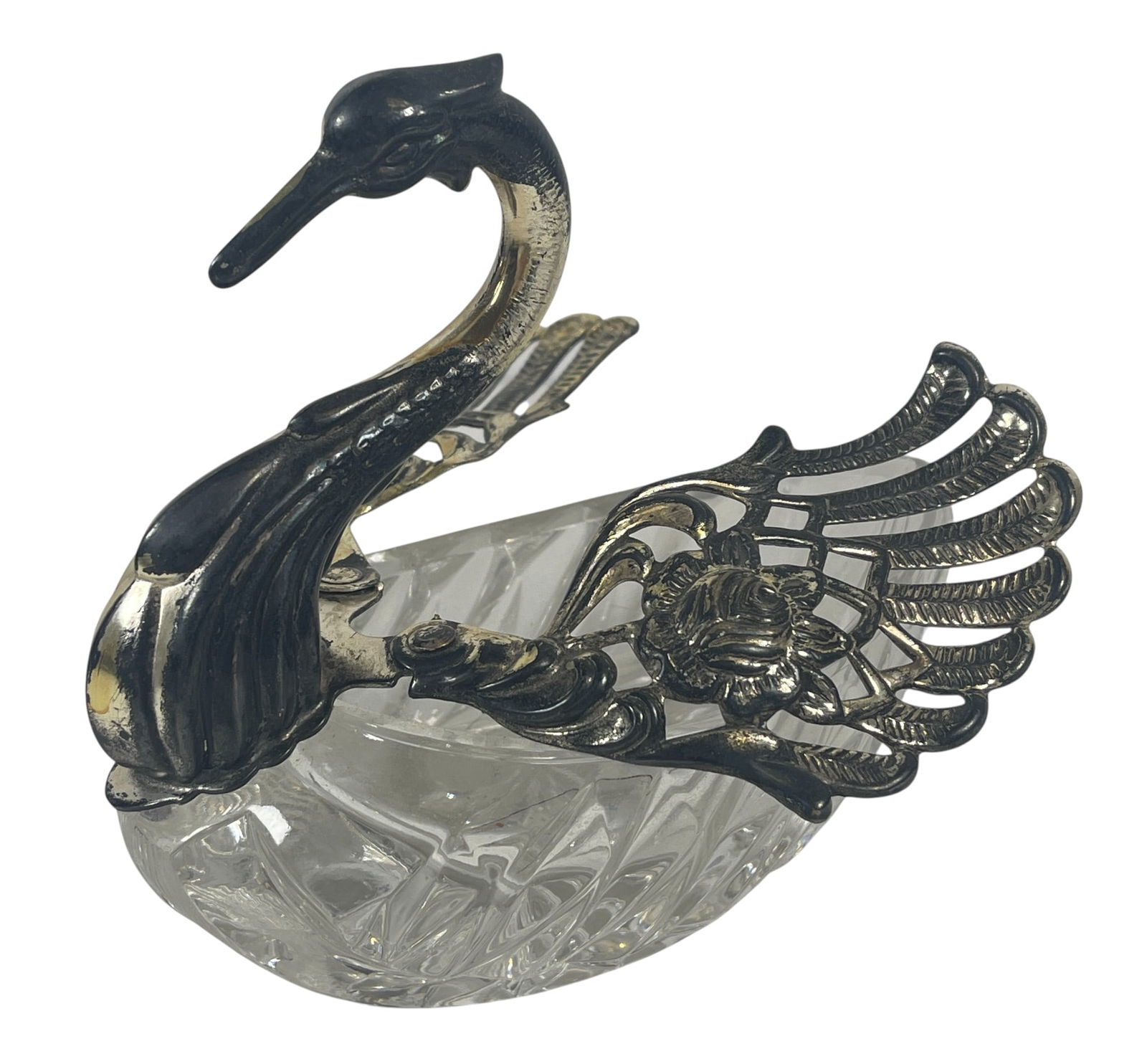 Vintage 800 Silver & Cut Crystal Master Salt Swan (1 of 4)
