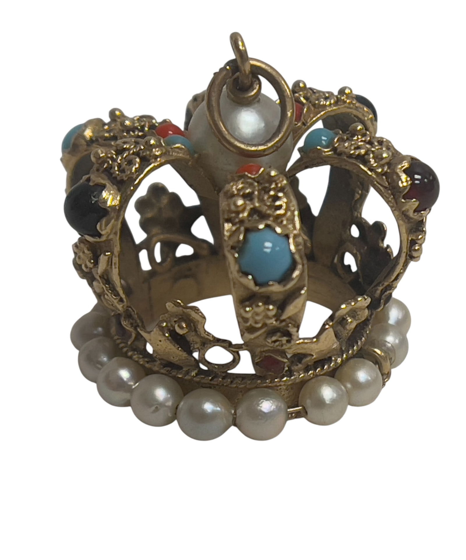 Vintage 14k Yellow Gold Multi Gemstone & Pearl Crown Pendant (1 of 6)