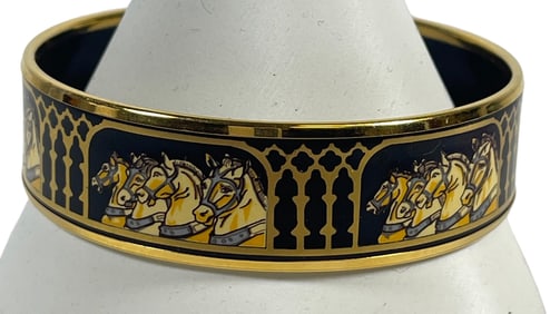 Vintage Hermes Les Chevaux Gold Tone Bangle Bracelet