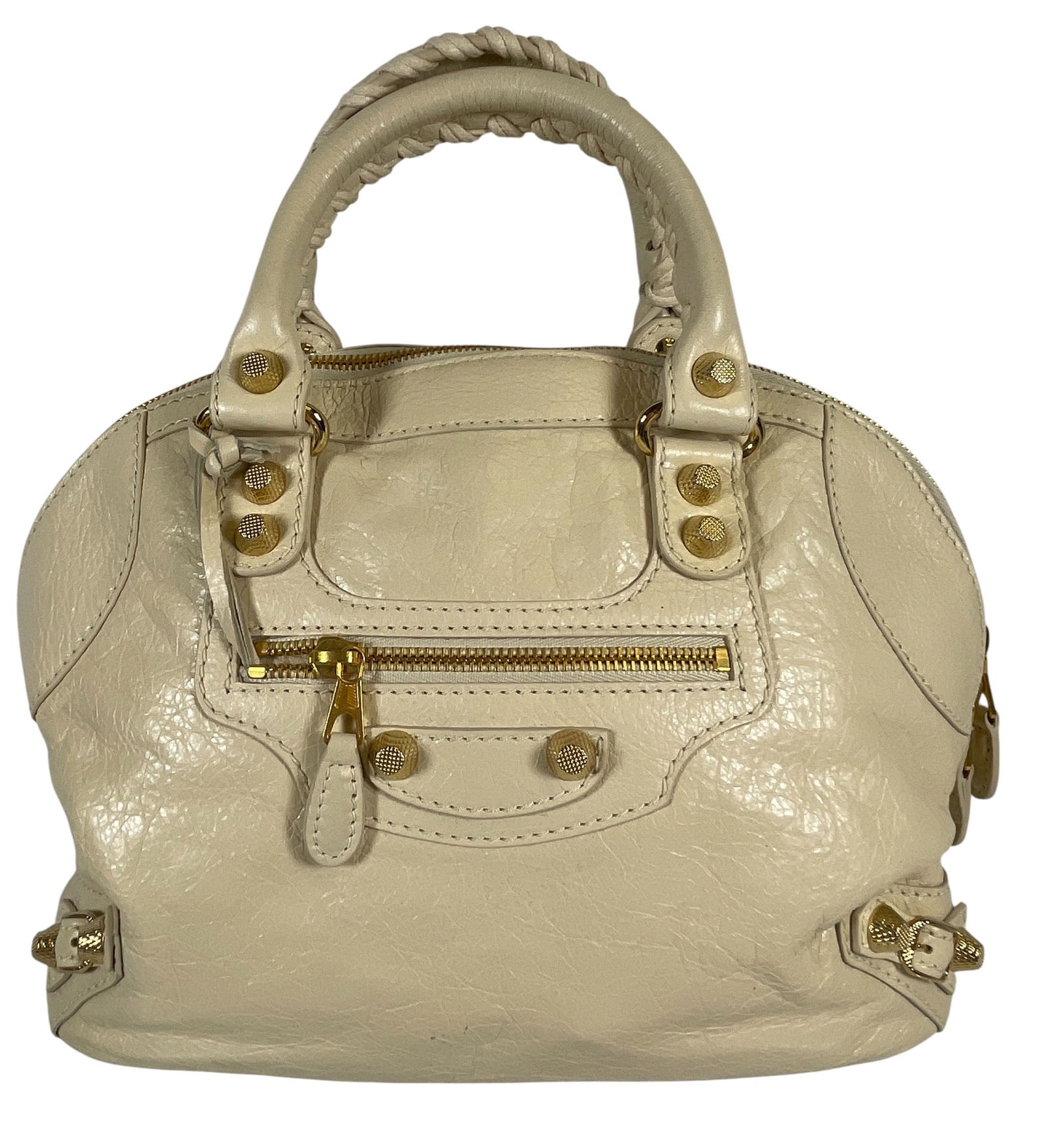 Vintage Ivory Balenciaga City Bag: Serial 327060-9760-F-002123. Spring/summer 2015. Measures approx 11 inches wide, 12 inches high to the top of the handle. Overall good condition some scuffs to the bottom and lower sides, please see p