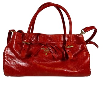 Vintage with Tags Red Prada Vitello Shine Leather Bow Bag