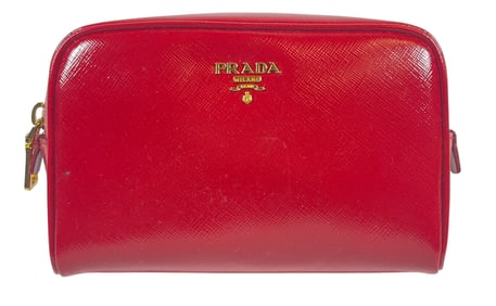Vintage with Tags Red Prada Saffiano Vernic Patent Leather Clutch Bag