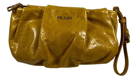 Vintage Prada Mimosa Gold Vitello Pleated Leather Clutch