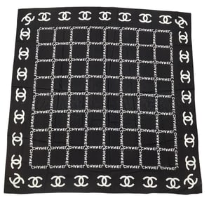 Vintage Large Chanel Black & White Cotton Scarf
