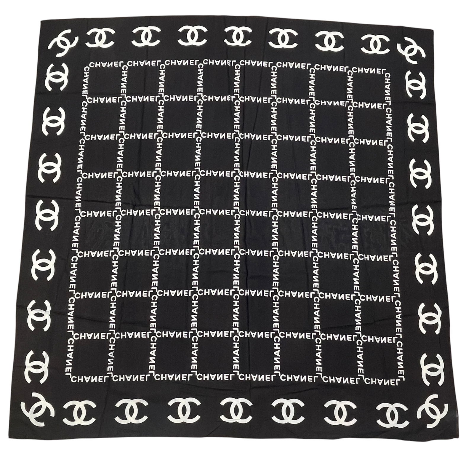 Vintage Large Chanel Black & White Cotton Scarf (1 of 4)