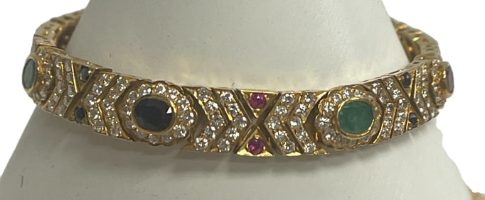 Estate 18k Yellow Gold Diamond & Multi Gemstone Bracelet