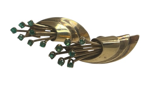 Hollywood Regency Tiffany & Co 14k Yellow Gold & Emerald Screw Back Earrings