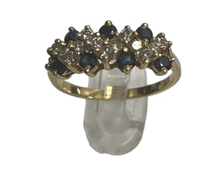 Vintage 14k Yellow Gold Diamond & Sapphire RIng size 6.5