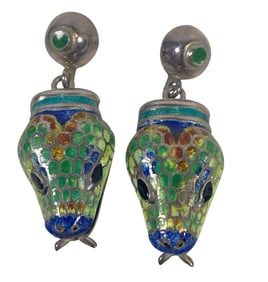 Polychrome Enamel over Sterling Silver Mexican Snake Earrings