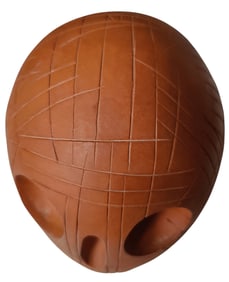 Alexander Ney Hand Carved Terracotta Skull w/ Striations