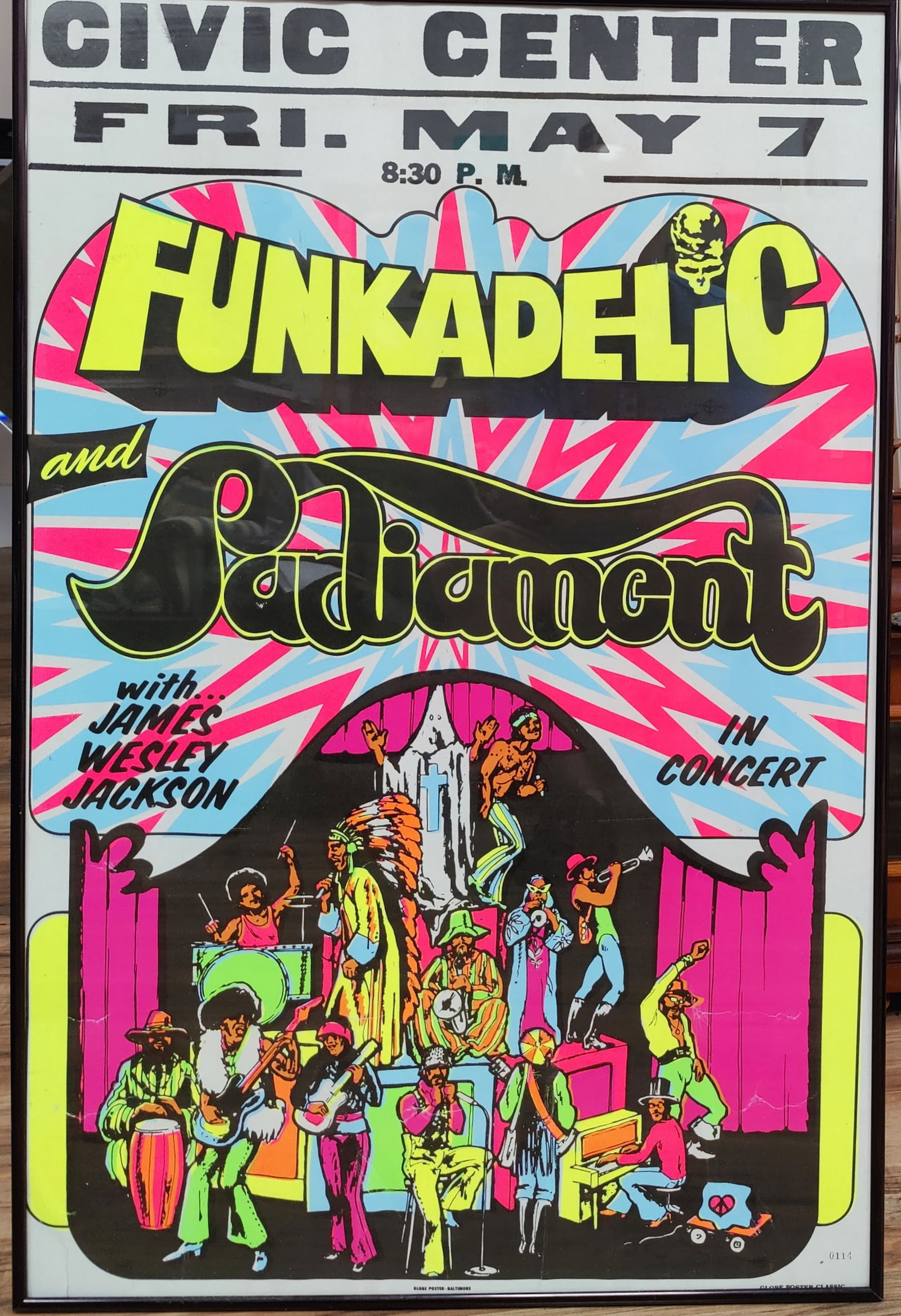 Funkadelic & Parliament Concert Poster, Coventry C.C., 1971: Parliament Funkadelic Poster for the Coventry, England Civic Center concert, Friday, May 7, 1971, with James Wesley Jackson in Concert. Vintage Globe Poster Company, Baltimore published George Clinton
