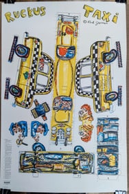 Red Grooms Pop Art Ruckus Taxi Poster, Shark's Litho, 1982