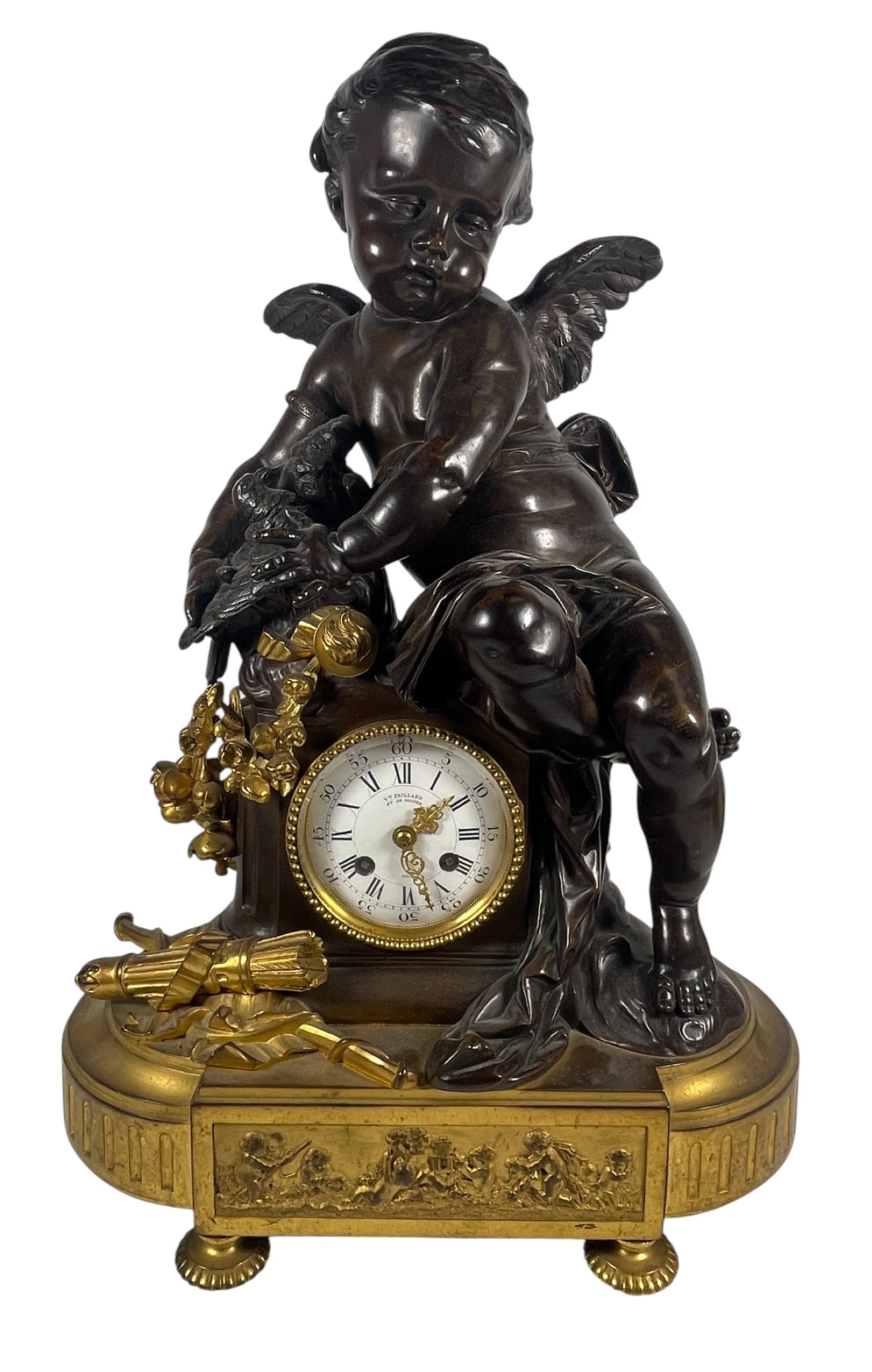 Victor Paillard (French, 1805-1886) Two Tone Bronze Figural Cupid Mantle Clock (1 of 16)