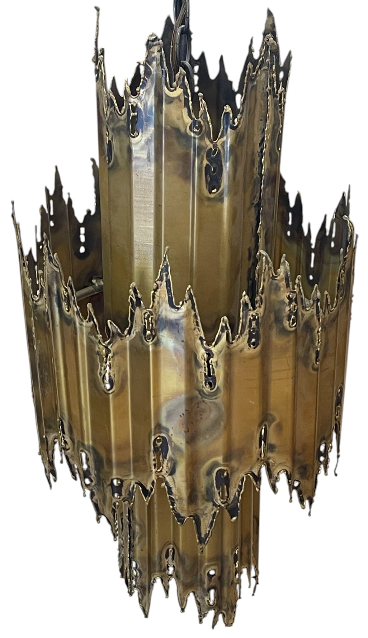 Mid Century Brutalist Brass Hanging Light by Tom Greene (1 of 3)