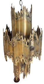 Mid Century Brutalist Brass Hanging Light by Tom Greene