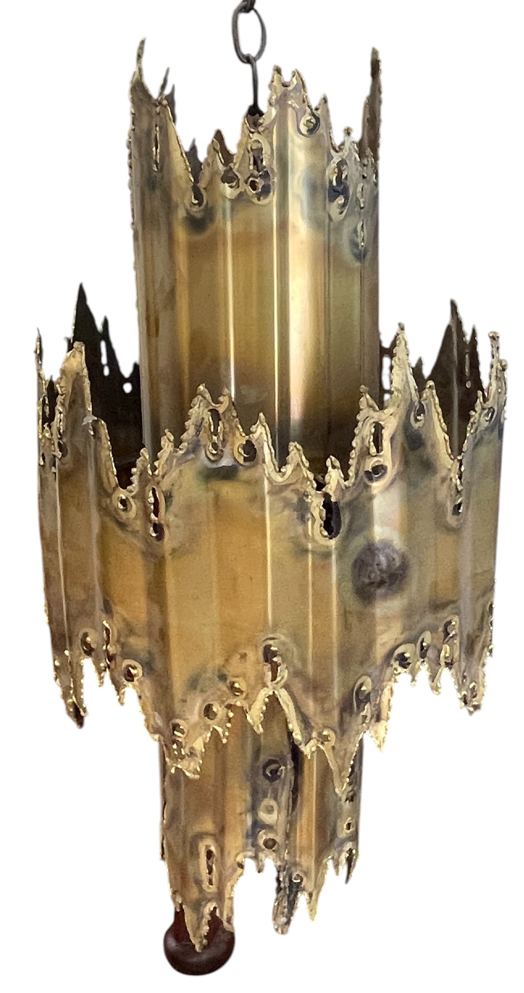 Mid Century Brutalist Brass Hanging Light by Tom Greene (1 of 3)