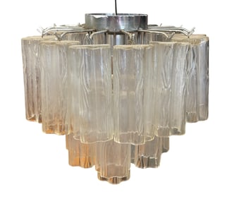 Mid Century Murano Tronchi Tube Flush Mount 3 Tier Chandelier