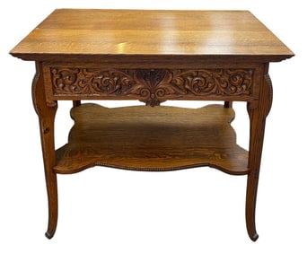 Victorian Carved Quarter Sawn Oak Table