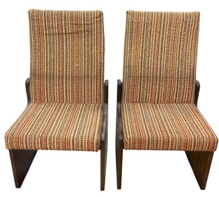 Pair Brutalist Mid Century Lane High Back Dining Chairs