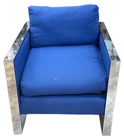 Mid Century Milo Baughman Style Chrome Upholstered Chair