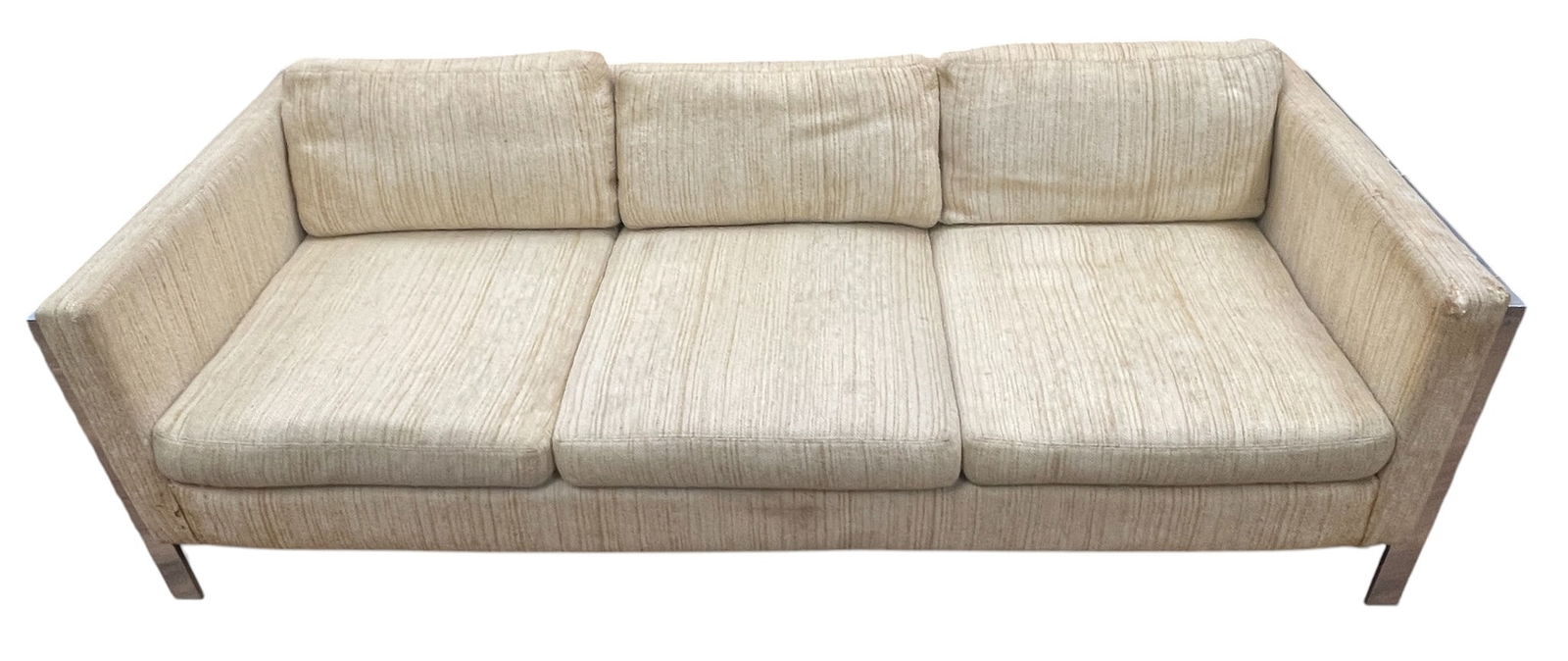 Mid Century attb Milo Baughman for Thayer Coggin Couch: No label present. Measures 25 inches high, 81 inches long x 32 inches wide. Overall good condition, some wear to the fabric. Please see photos.