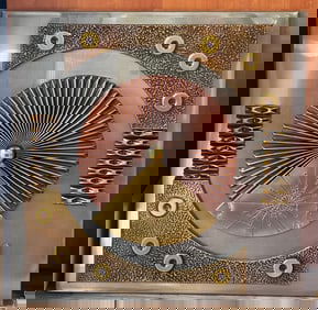 Mid Century Brutalist Mixed Metal Wall Sculpture Manner of Paul Vanders