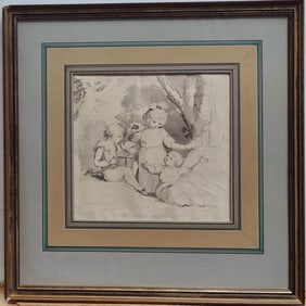 Maria Spilsbury Ink & Wash Drawing Children Playing
