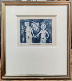 Illegibly Signed Etching Adam & Eve in the Garden, 2000