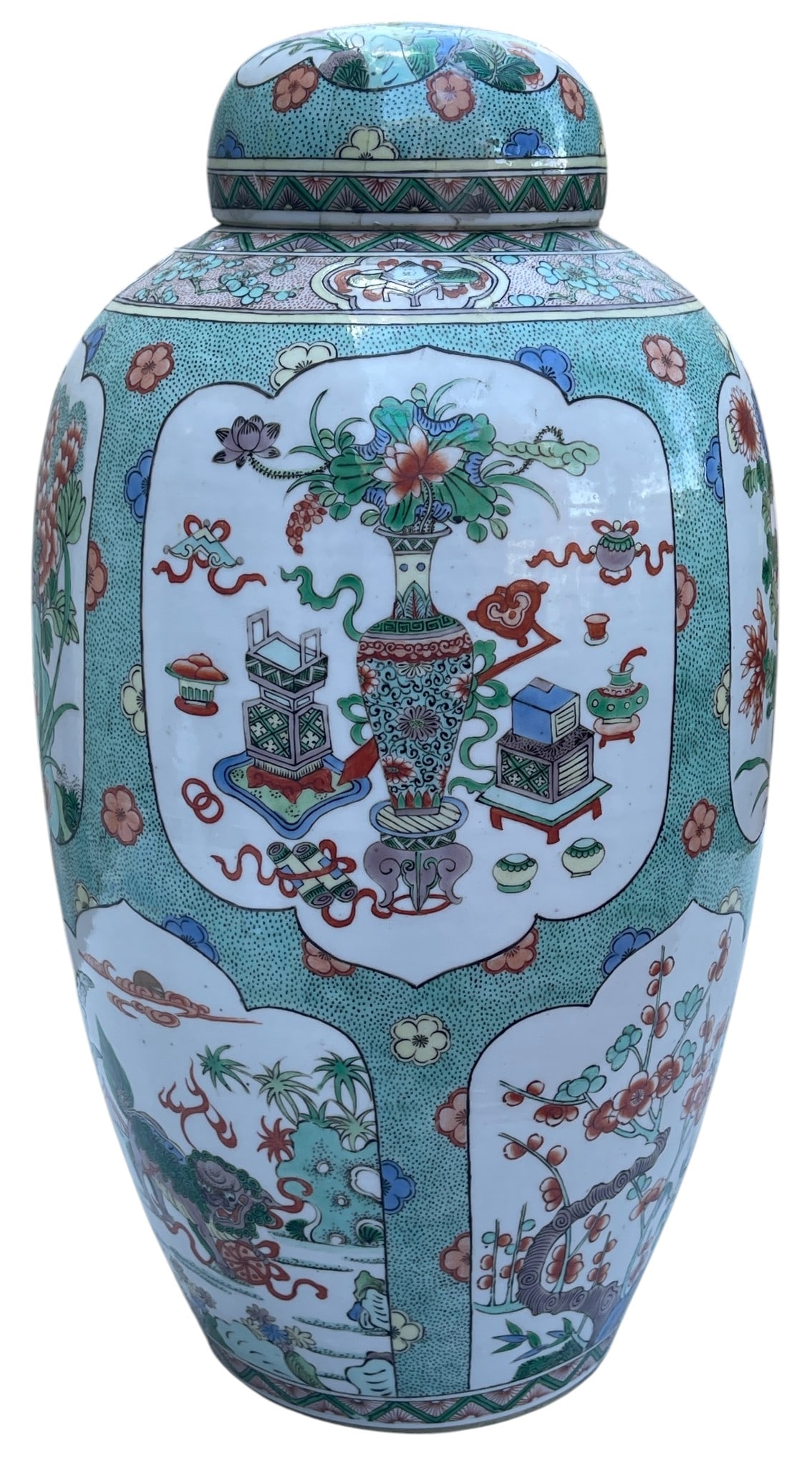Qing Dynasty Chinese Famille Verte Porcelain Vase & Cover (1 of 10)