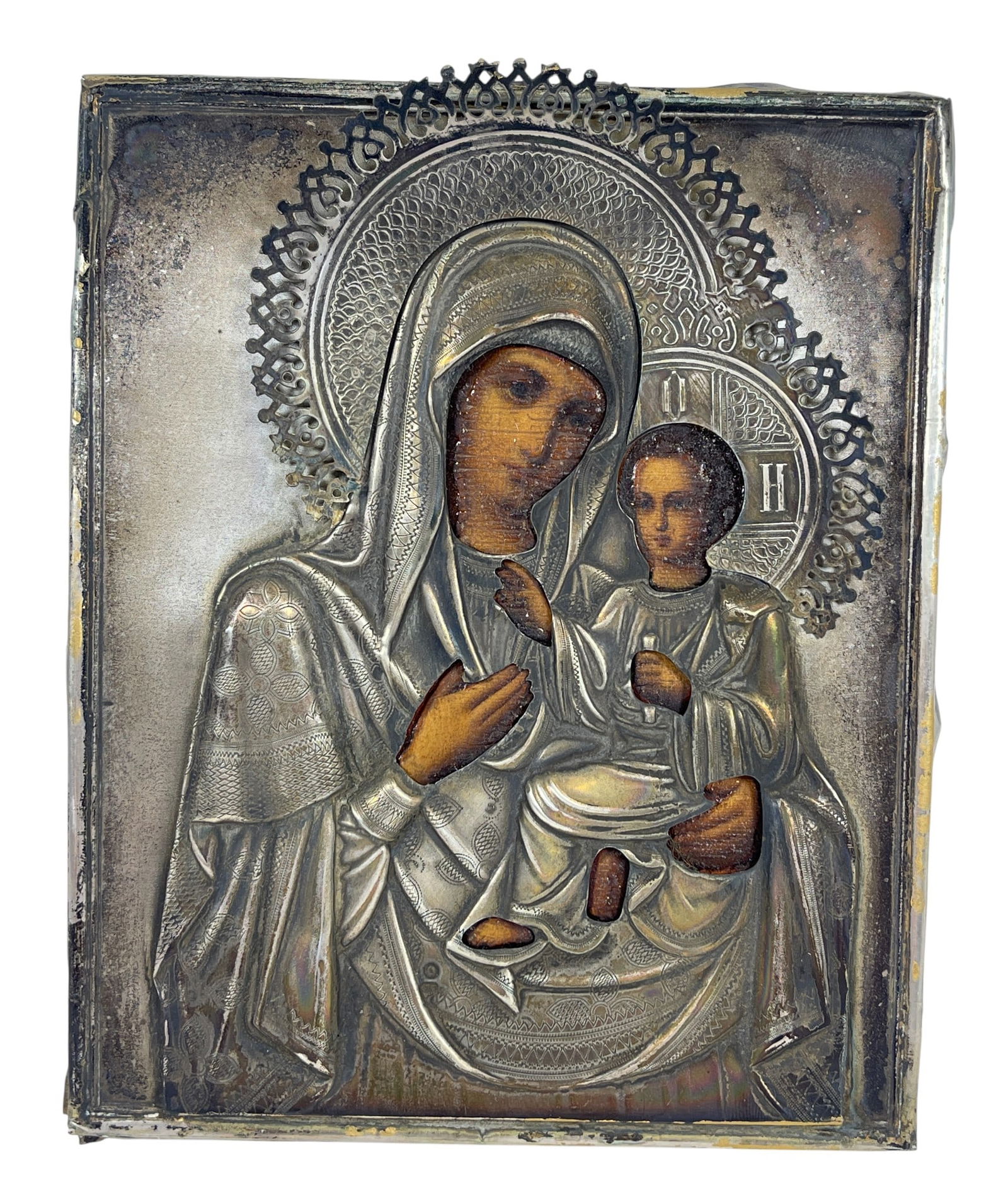 19th Century Russian 84 Silver Oklad Icon Our Lady of Kazan (1 of 5)