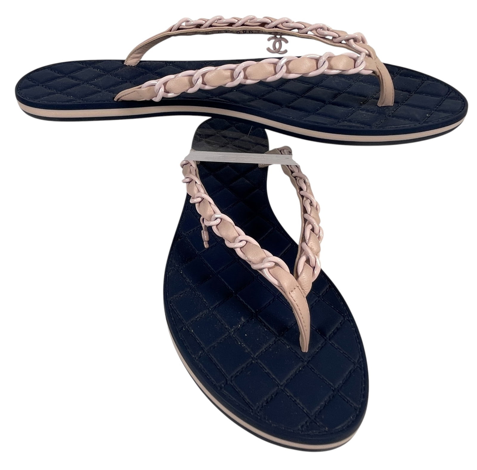 Vintage Chanel Navy Lambskin Thongs: Has original box, size 37. Overall very good condition, please see photos. Provenance from a mid town Manhattan estate.