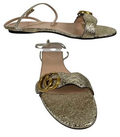 Gucci Leather GG Marmont Ankle Wrap Flat Sandals