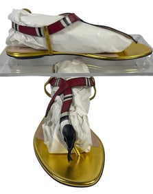 Vintage New old Stock Gucci Metallic Calfskin Yoko T-Strap Snake Thong Sandals