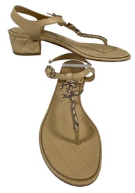 Vintage New old Stock Chanel Beige Interlocking CC Leather Thong Sandals