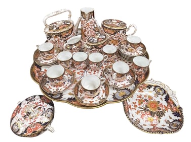 Large Antique Royal Crown Derby Imari Tea & Coffee Service w/ Lazy Susan