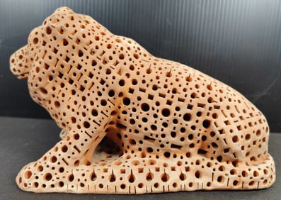 Alexander Ney Red Terracotta Lying Down Lion Sculpture