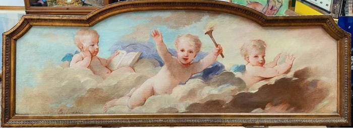 Pair Charles Chaplin Allegorical Cherubs Frolicking in Heaven