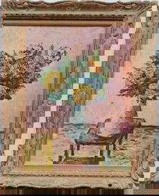 Attributed Sylvain Vigny O/C Still Life Flowers on Table