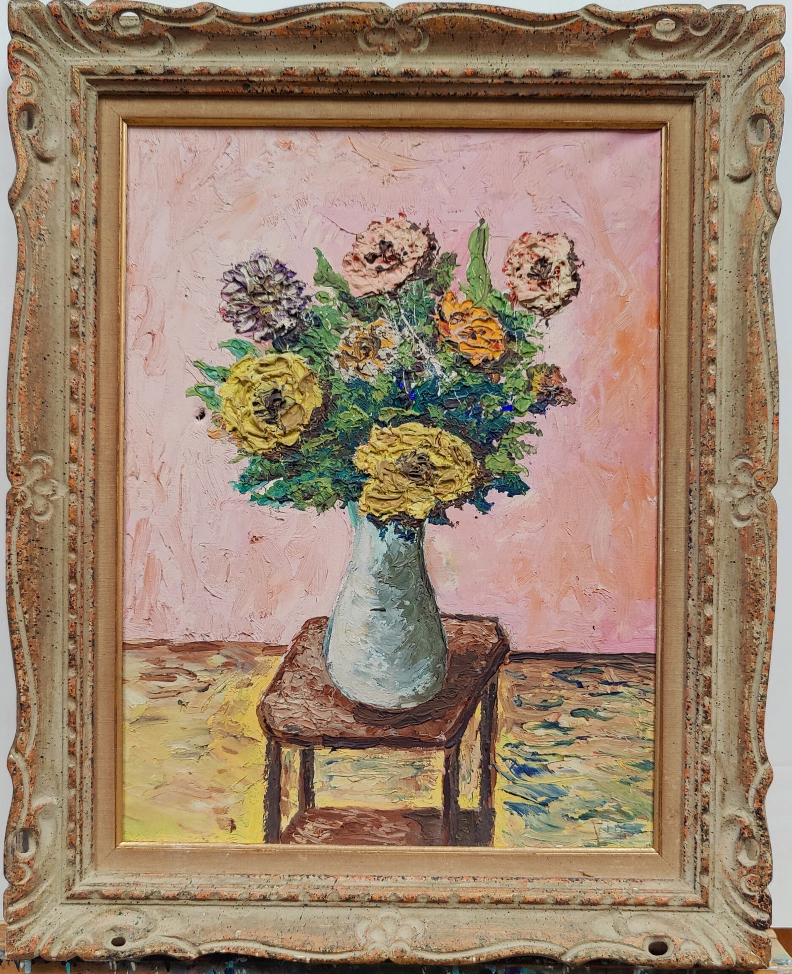 Attributed Sylvain Vigny O/C Still Life Flowers on Table (1 of 6)