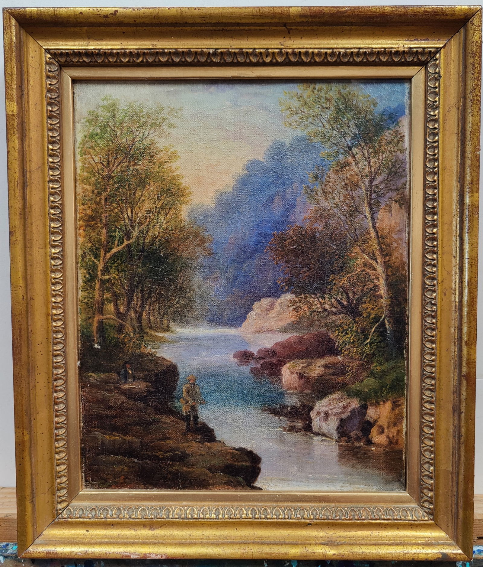 Illegibly Signed O/C Flyfishing on the Dart, Devonshire (1 of 5)